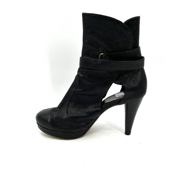 JEFFREY CAMPBELL Black Leather Platform Ankle Strap Booties Heels Shoes Size 9 - Picture 2 of 11